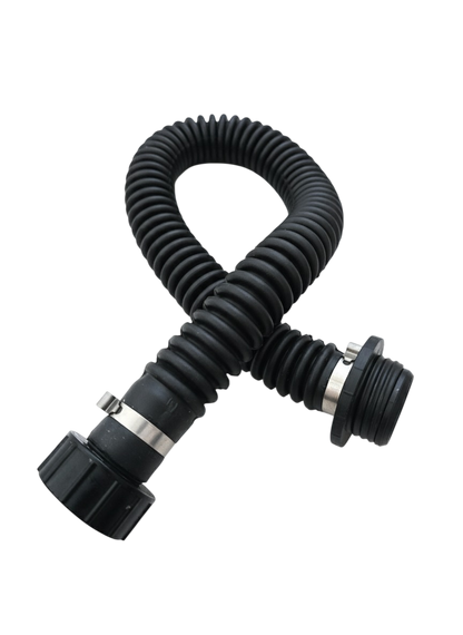 40mm NATO PAPR hose connector close-up - male and female ends visible at angle, compatible with Israeli CBRN respirator systems 
