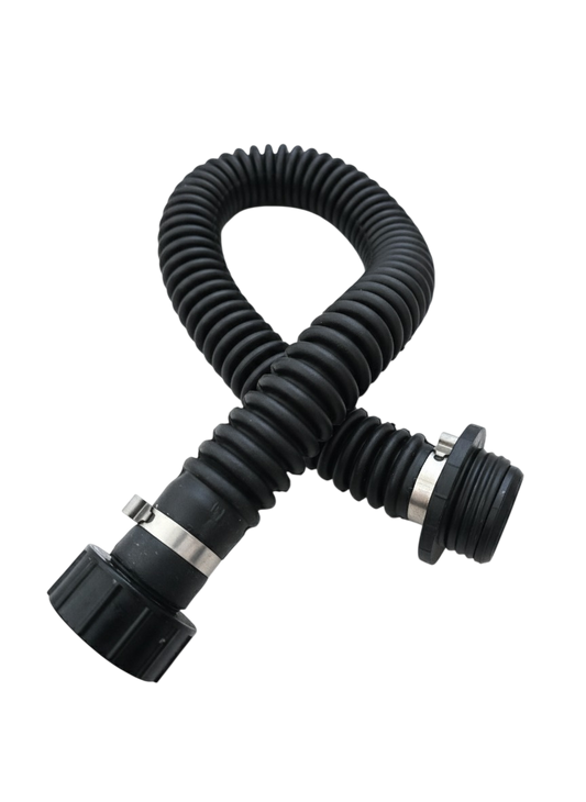 40mm NATO PAPR hose connector close-up - male and female ends visible at angle, compatible with Israeli CBRN respirator systems 