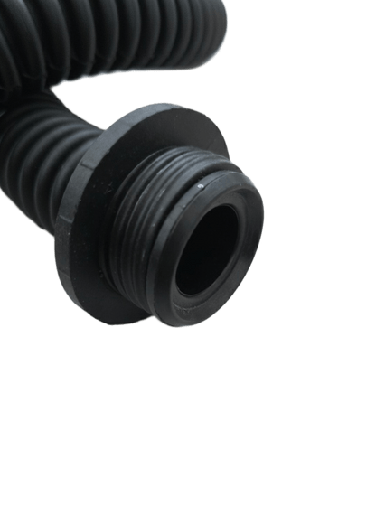 40mm NATO hose male thread close-up - alternate angle, EN 148-1 compatible for gas masks and PAPR blowers

