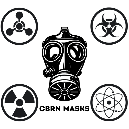 Gas mask with CBRN symbols on a white background- CBRN MASKS