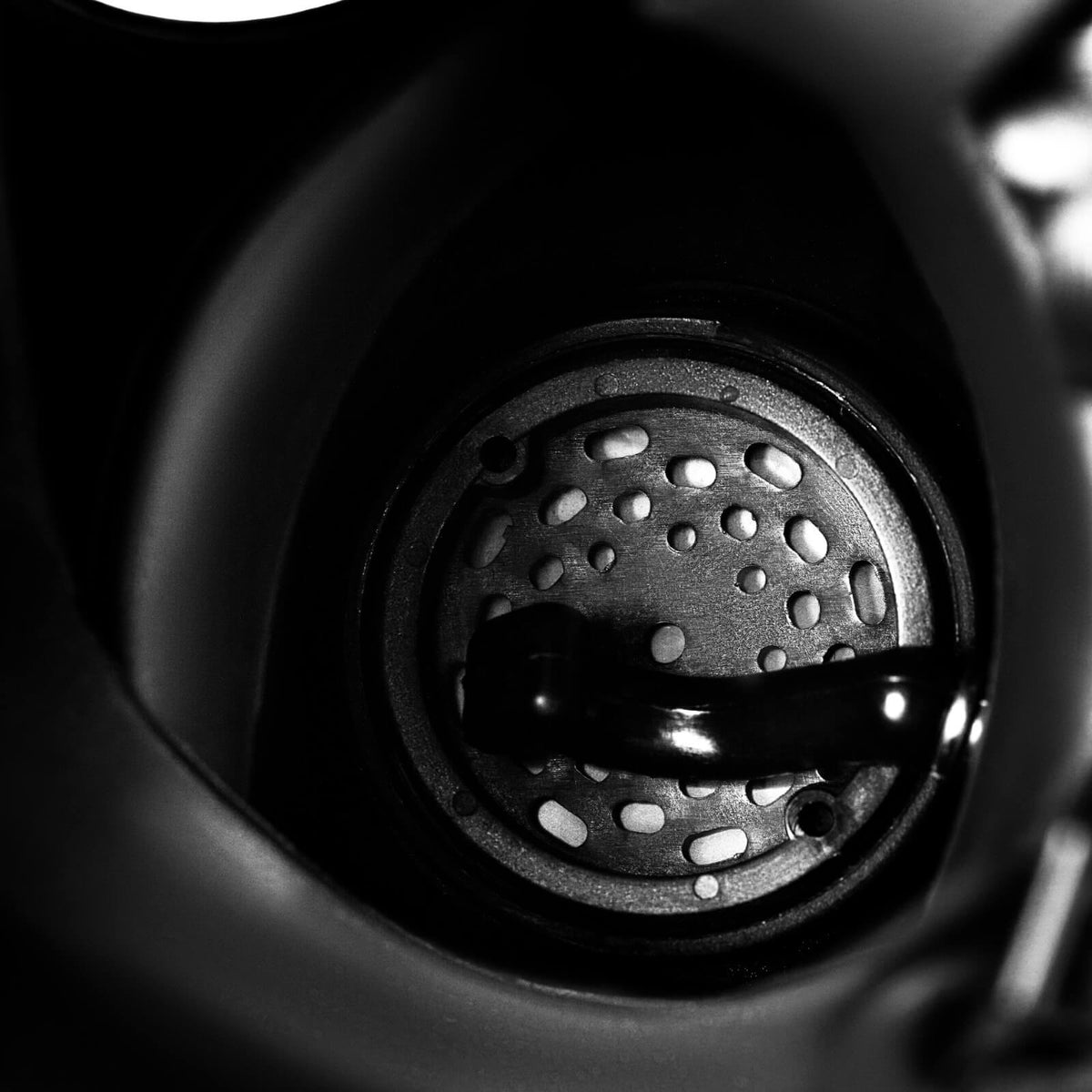 Israeli 4A1 CBRN gas mask interior close-up - mouthpiece and inner face seal detail