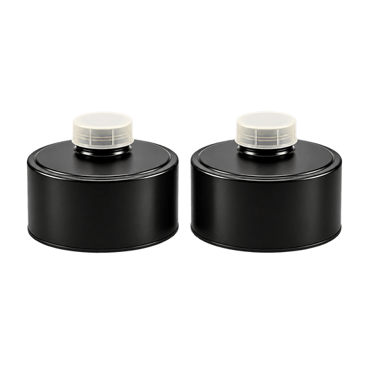 Israeli Civil Defense 40 mm NATO NBC filter 2-pack side view - easy breathing, factory-sealed, CBRN-rated