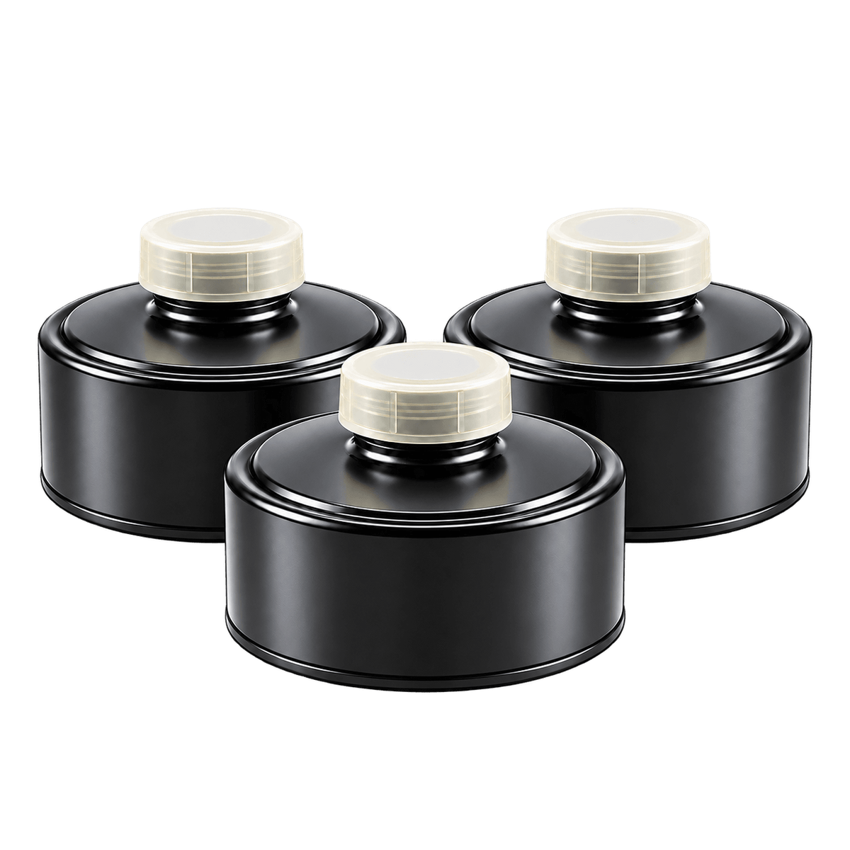 Israeli Civil Defense 40 mm NATO NBC filter 3-pack side view - easy breathing, lightweight polymer, factory-sealed