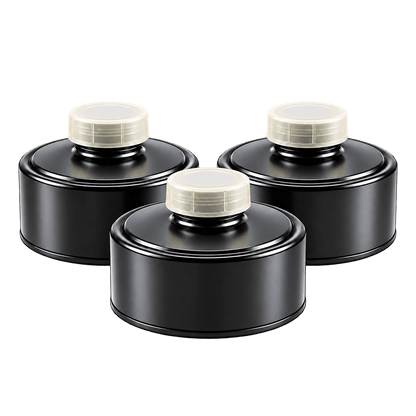 Israeli Civil Defense 40 mm NATO NBC filter 3-pack side view - easy breathing, lightweight polymer, factory-sealed