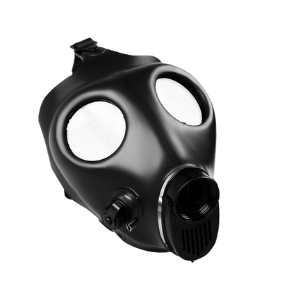 Israeli full-face gas mask side profile view - no filter attached - authentic military surplus for cosplay
