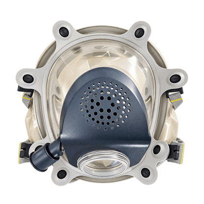 Israeli Sapphire CBRN PAPR hood front view - drinking tube connector visible, full head coverage