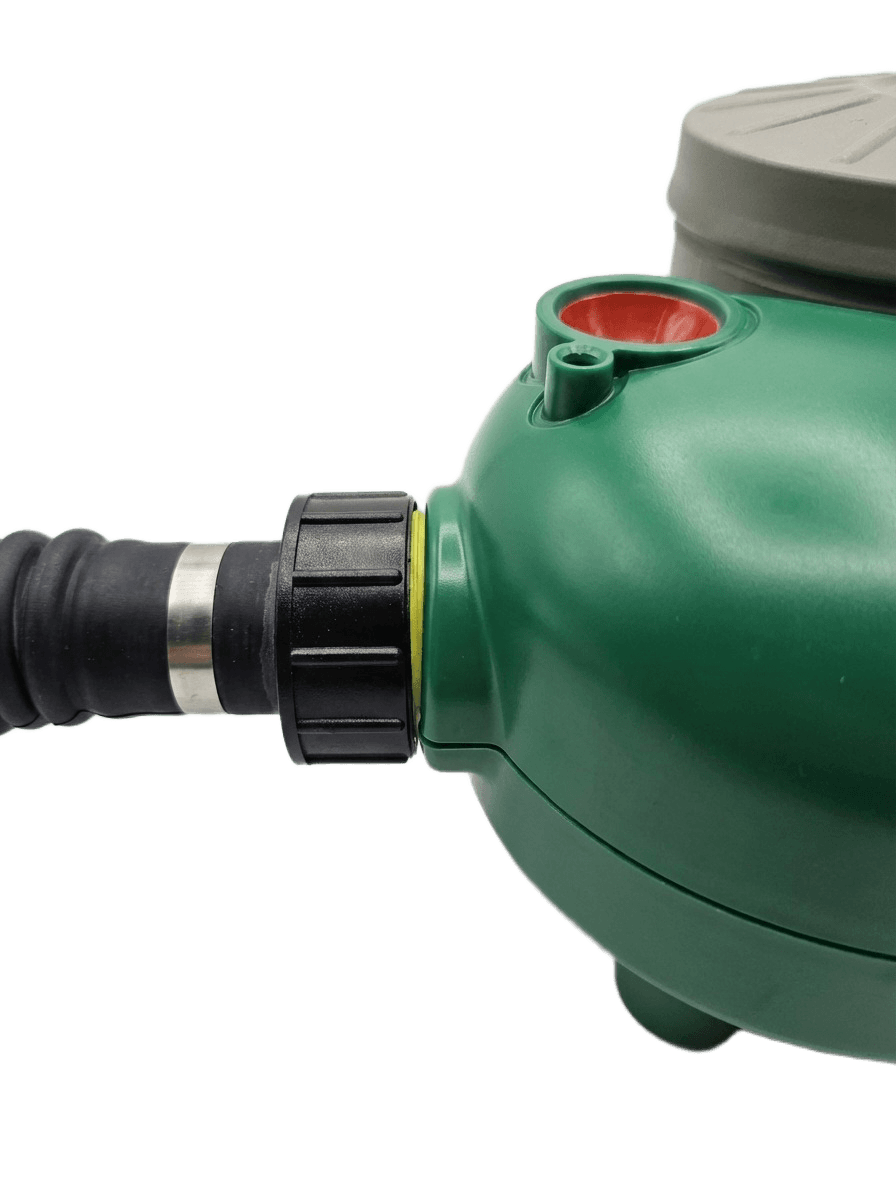ONYX 45 PAPR blower hose connection close-up - M80 NBC filter seated inside, 40 mm NATO thread